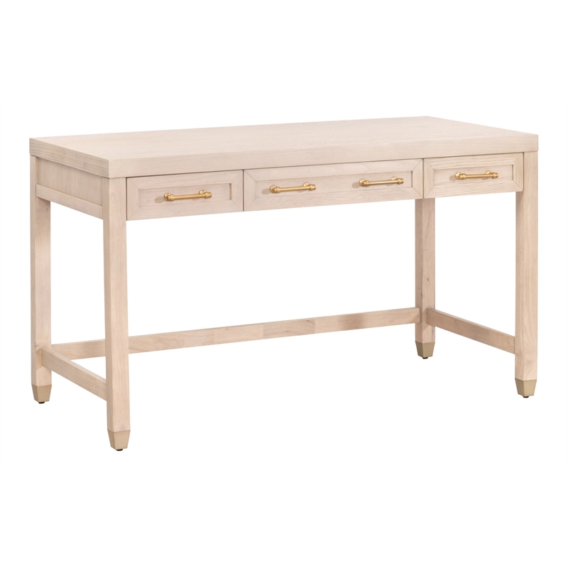 Scranton & Co Wood Desk in Light Honey Oak with 3 Drawers and Brass Accents