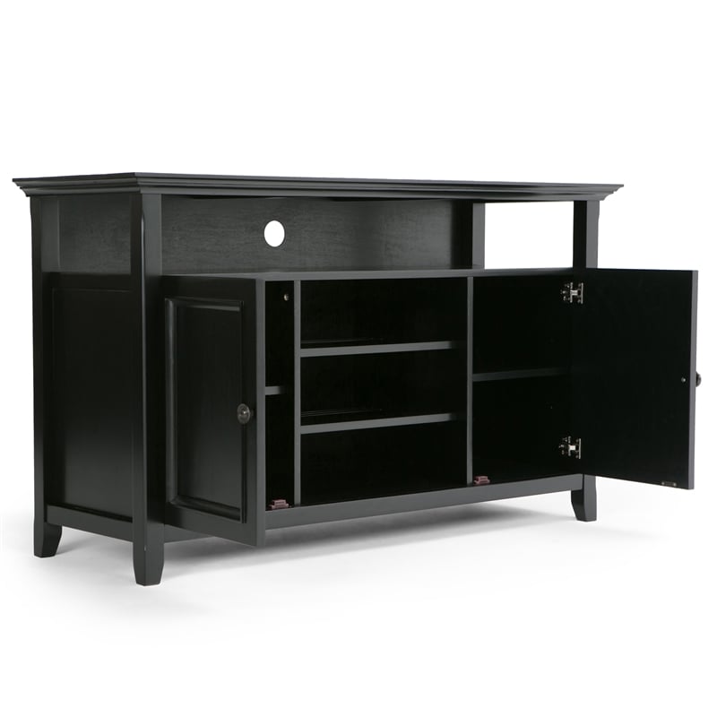 Scranton & Co Pine Wood TV Stand and Bookcase Set in Black for Small Spaces