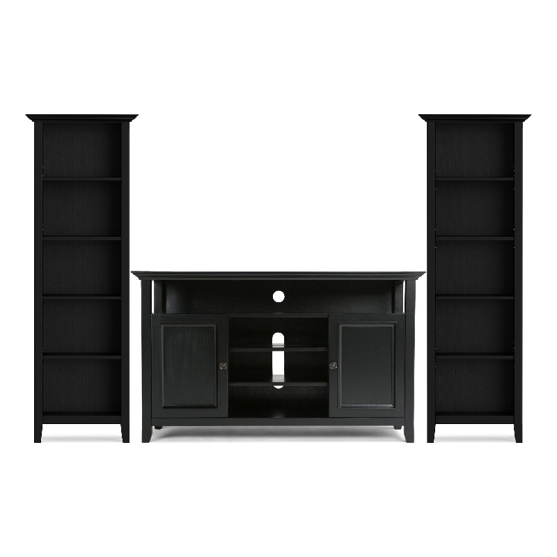 Scranton & Co Pine Wood TV Stand and Bookcase Set in Black for Small Spaces