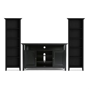 Scranton & Co Pine Wood TV Stand and Bookcase Set in Black for Small Spaces