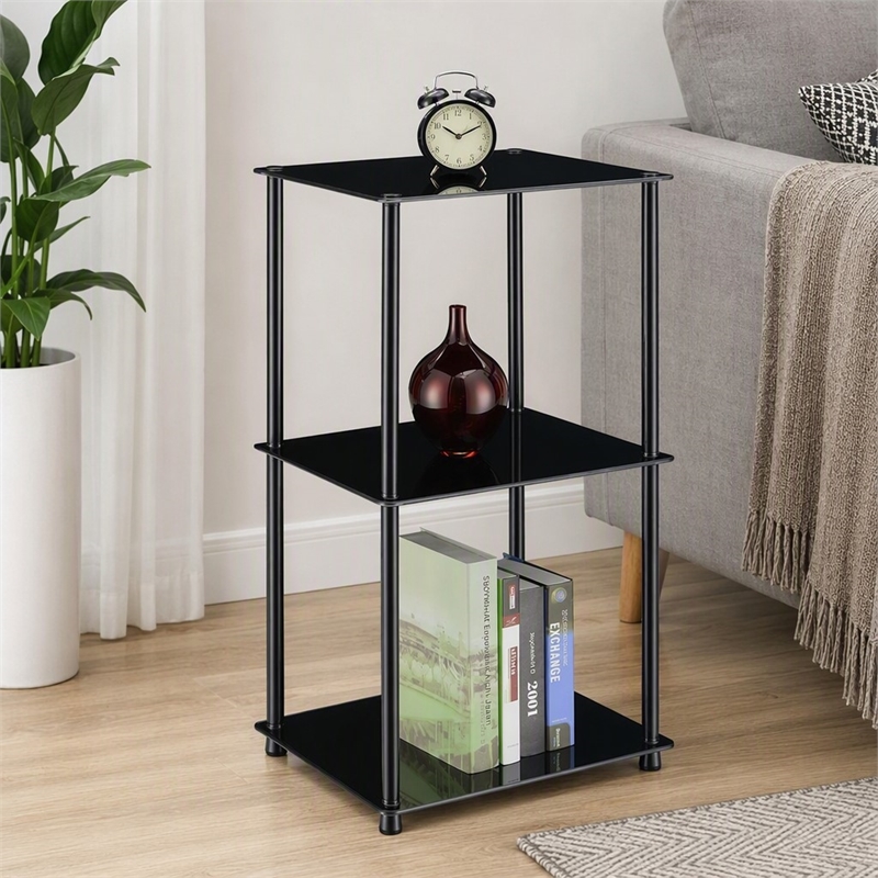 Scranton & Co Classic Glass Three-Shelf Bookcase with Black Finish