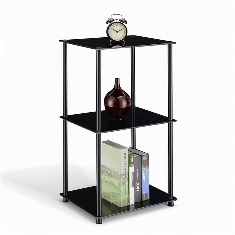 Scranton & Co Classic Glass Three-Shelf Bookcase with Black Finish