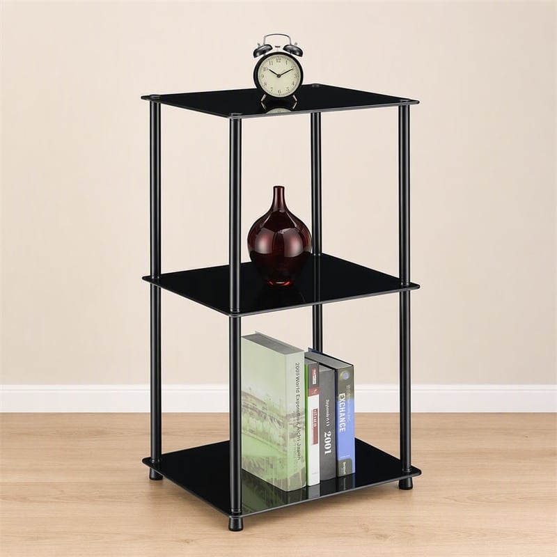 Scranton & Co Classic Glass Three-Shelf Bookcase with Black Finish