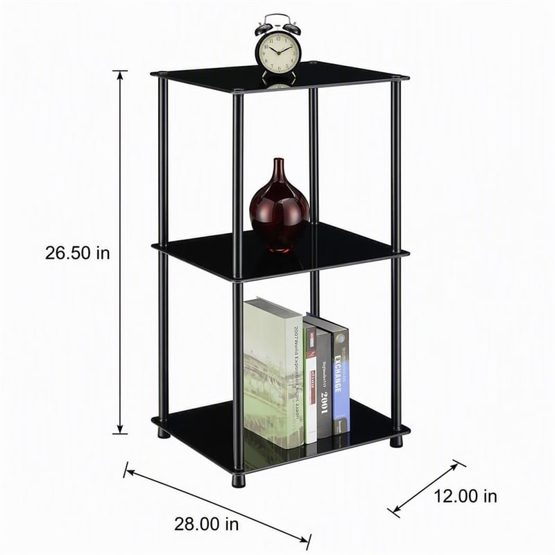 Scranton & Co Classic Glass Three-Shelf Bookcase with Black Finish