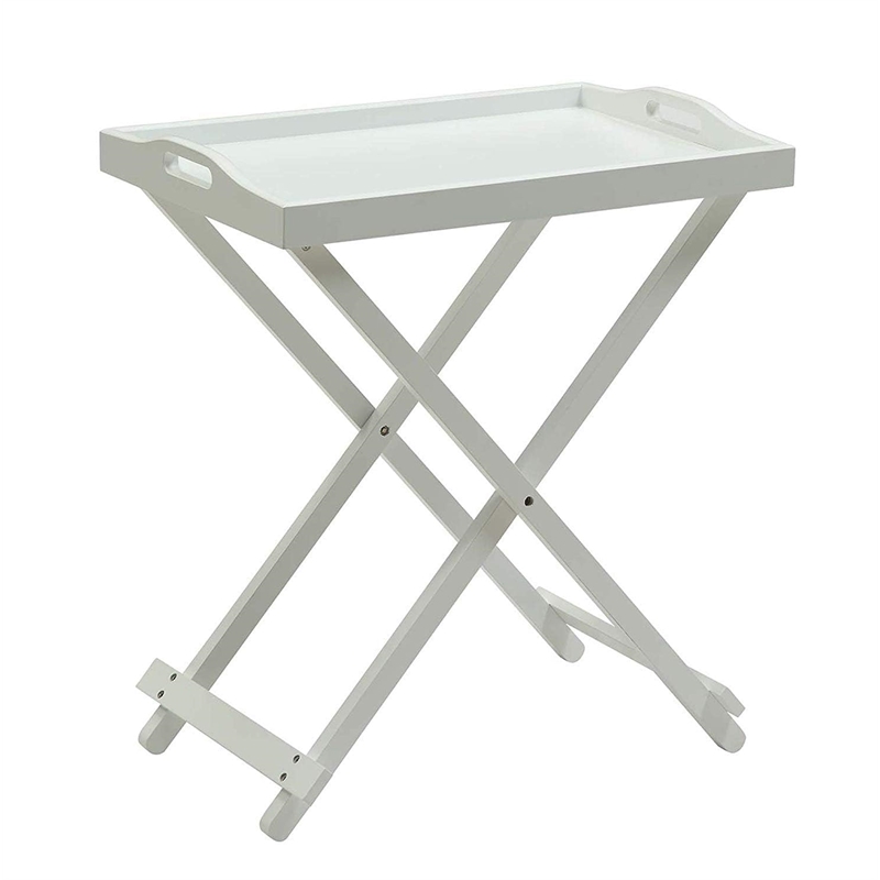Scranton & Co Folding Tray Table in White Wood Finish with Handles