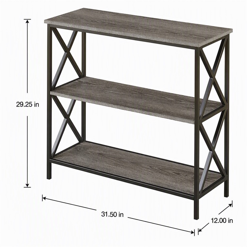 Scranton & Co Three-Tier Bookcase in Weathered Gray Finish