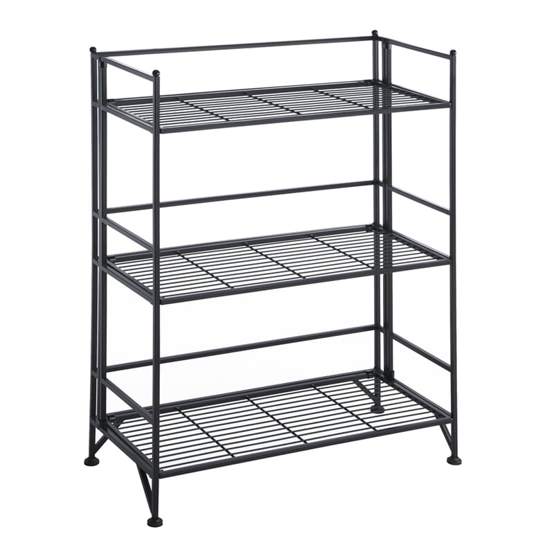 Scranton & Co 3-Tier Wide Folding Shelf in Durable Black Steel