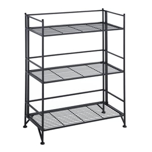 Scranton & Co 3-Tier Wide Folding Shelf in Durable Black Steel