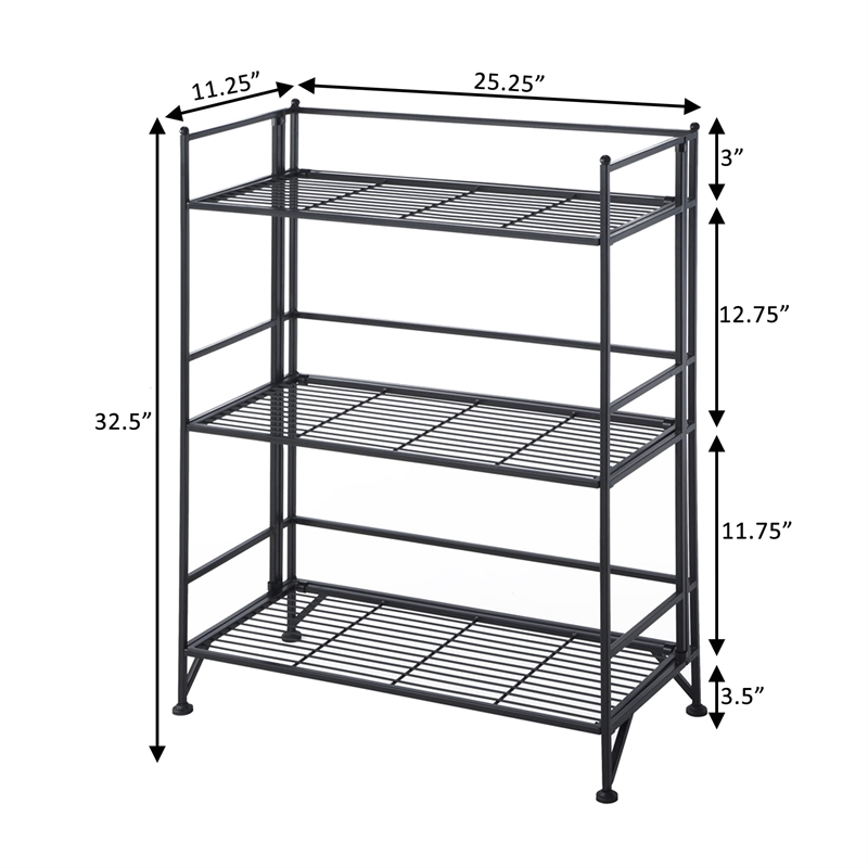 Scranton & Co 3-Tier Wide Folding Shelf in Durable Black Steel