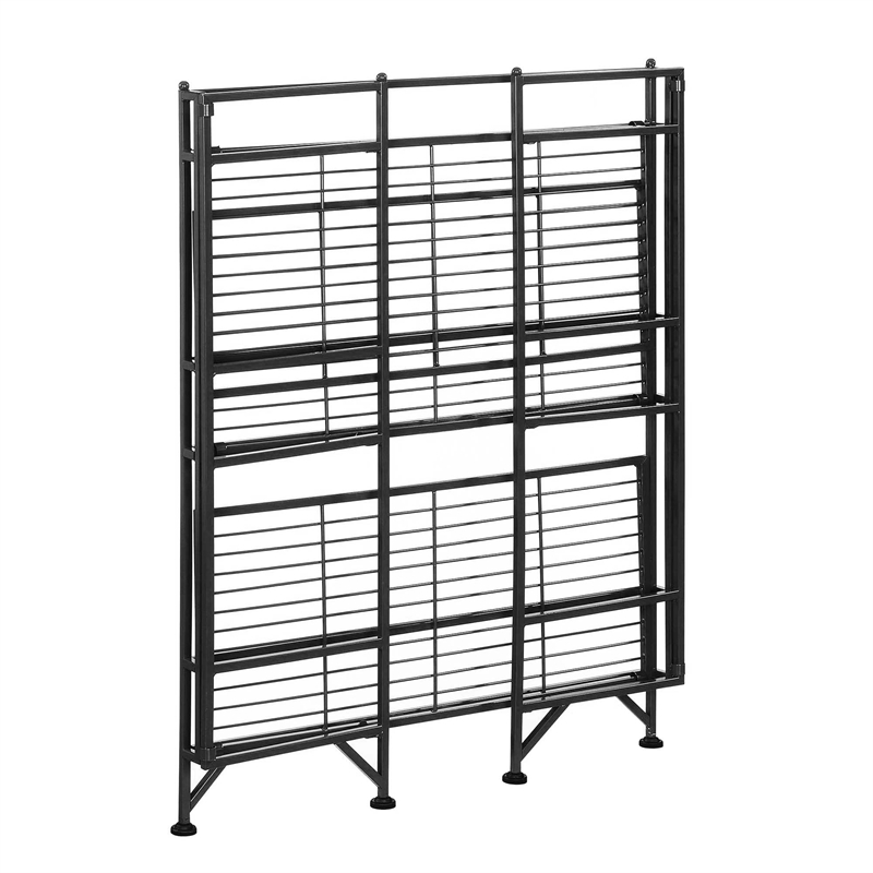 Scranton & Co 3-Tier Wide Folding Shelf in Durable Black Steel