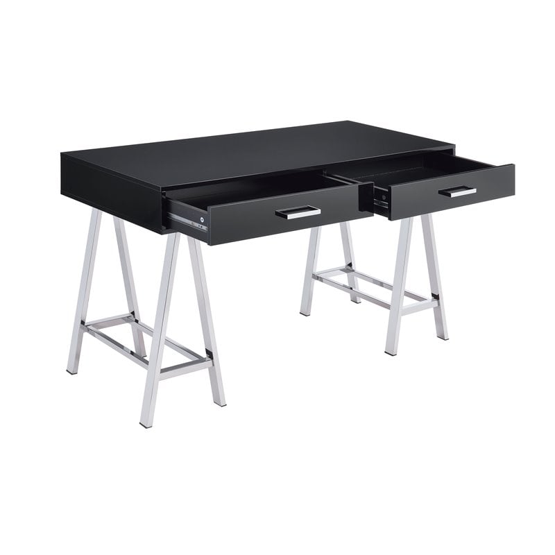 Scranton & Co 2-Drawer Rectangular Office Desk in Black and Chrome