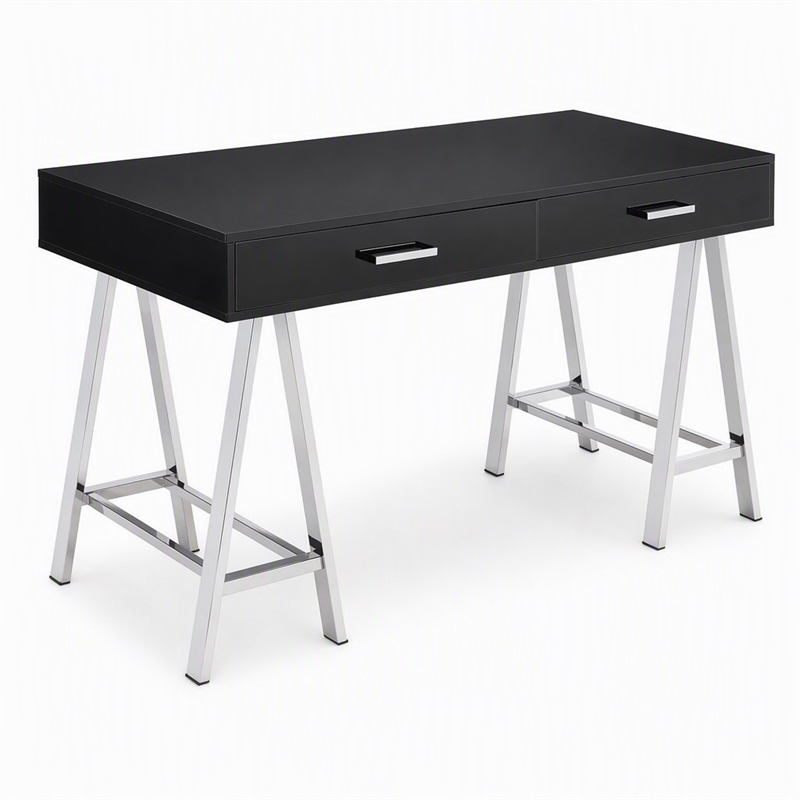 Scranton & Co 2-Drawer Rectangular Office Desk in Black and Chrome