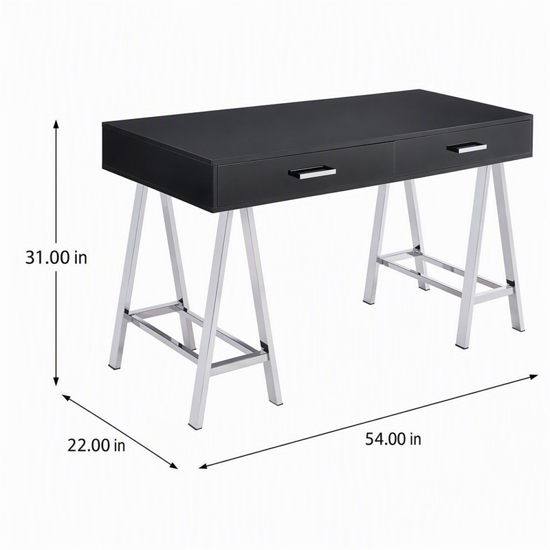 Scranton & Co 2-Drawer Rectangular Office Desk in Black and Chrome