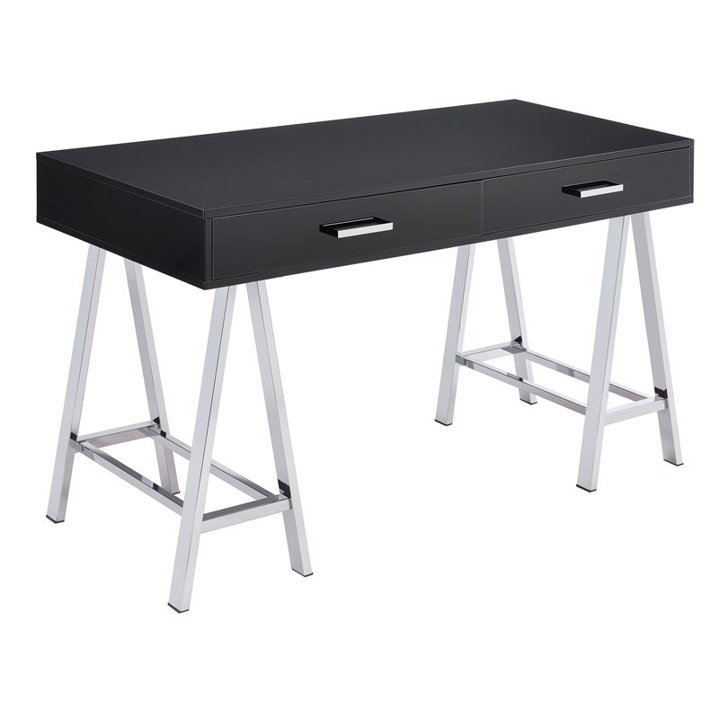 Scranton & Co 2-Drawer Rectangular Office Desk in Black and Chrome