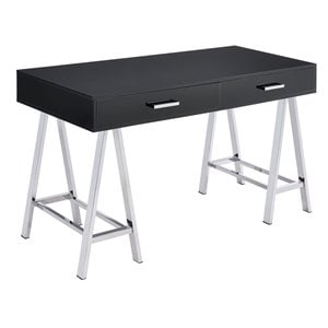 Scranton & Co 2-Drawer Rectangular Office Desk in Black and Chrome
