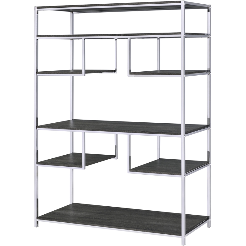 Scranton & Co Wooden Rectangular Bookshelf in Gray Oak and Chrome Metal