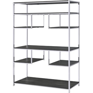 Scranton & Co Wooden Rectangular Bookshelf in Gray Oak and Chrome Metal