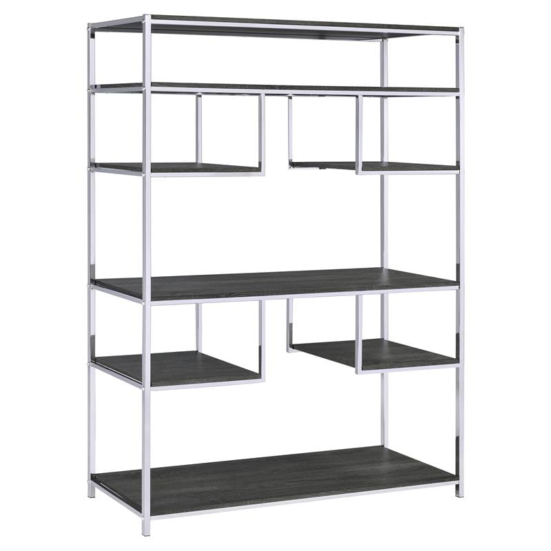 Scranton & Co Wooden Rectangular Bookshelf in Gray Oak and Chrome Metal