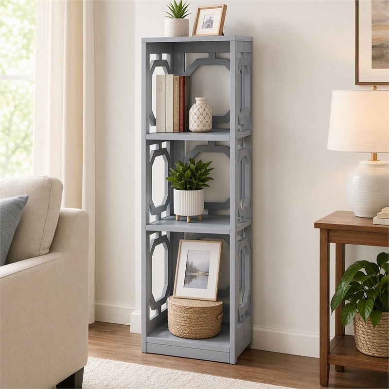 Scranton & Co Omega Corner Bookcase with 3-Tiers in Gray Wood Finish