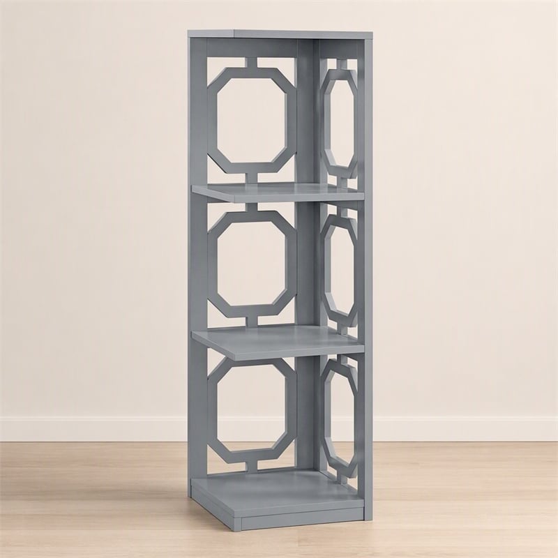 Scranton & Co Omega Corner Bookcase with 3-Tiers in Gray Wood Finish