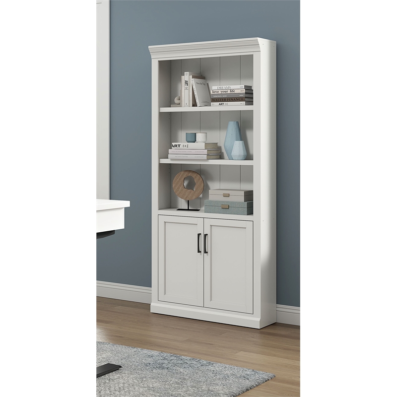 Scranton & Co Modern Wood Bookcase with Lower Doors in White
