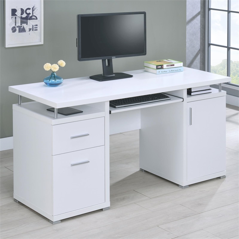 Scranton & Co 55-in 2-Drawer Wood Computer Desk in White Finish