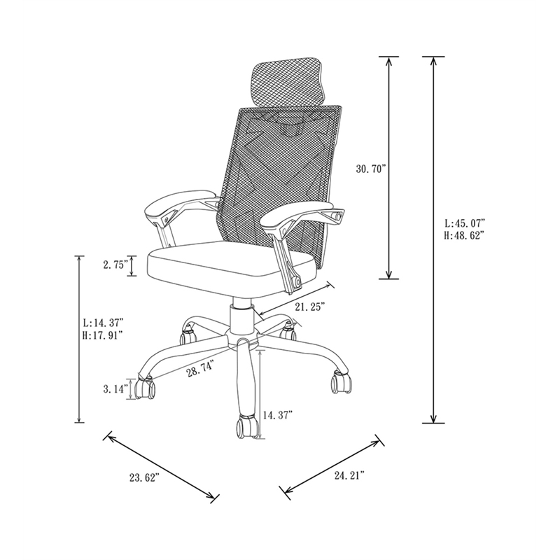 Scranton & Co Ergonomic Metal Office Chair in Black White