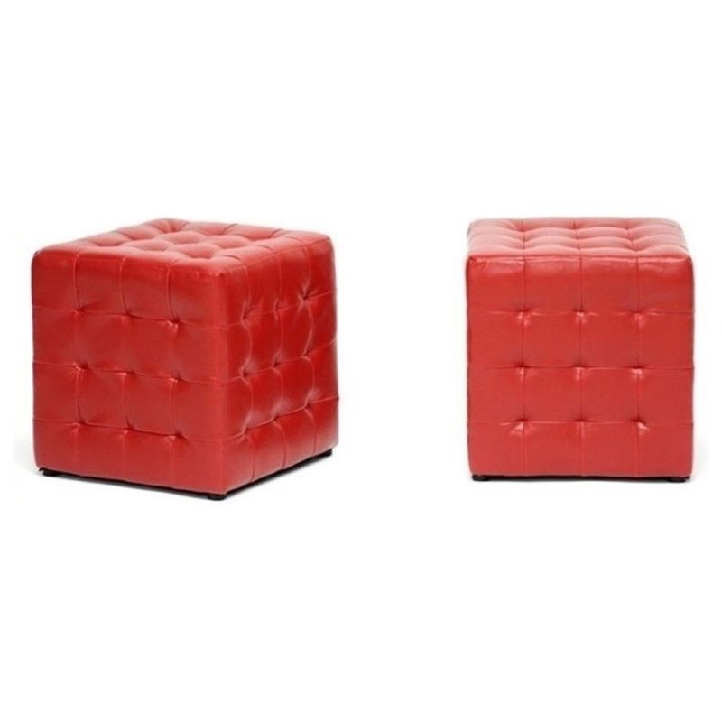 Hawthorne Collection Faux Leather Red Ottoman Cube Hollow Lightweight 14.75