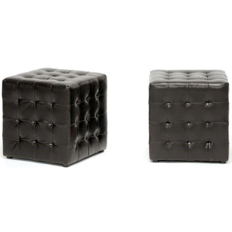 Hawthorne Faux Leather Dark Brown Ottoman Cube Modern 14.75
