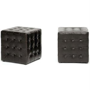 Hawthorne Faux Leather Dark Brown Ottoman Cube Modern 14.75&quot