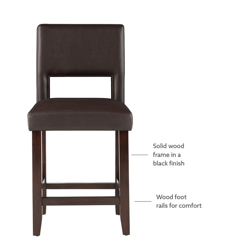Hawthorne Collections Solid Wood Brown Counter Stool Rectangular Faux Leather Upholstered 24