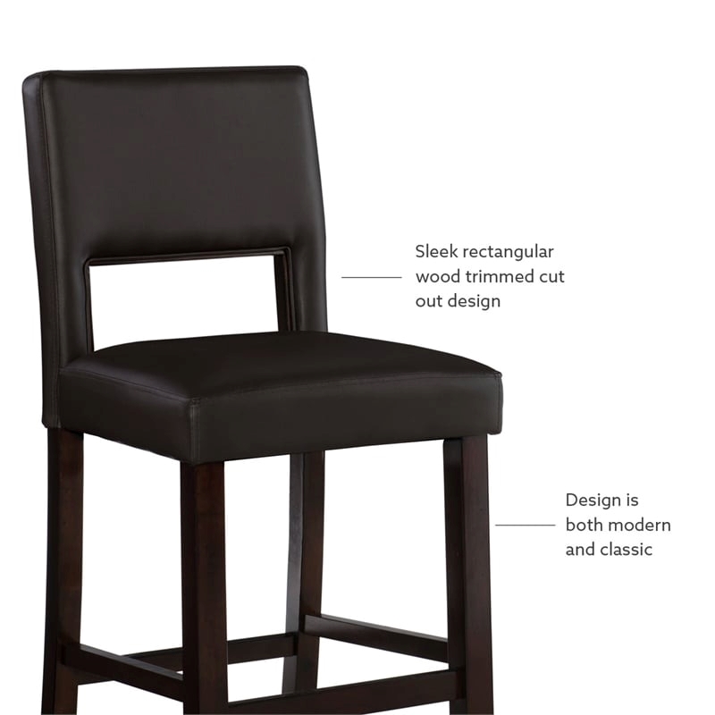 Hawthorne Collections Solid Wood Brown Counter Stool Rectangular Faux Leather Upholstered 24