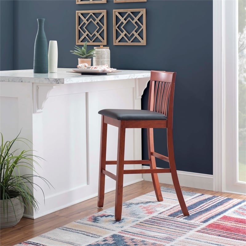Hawthorne Collections Faux Leather Dark Cherry/Black Bar Stool Rectangular Padded Seat 42.5