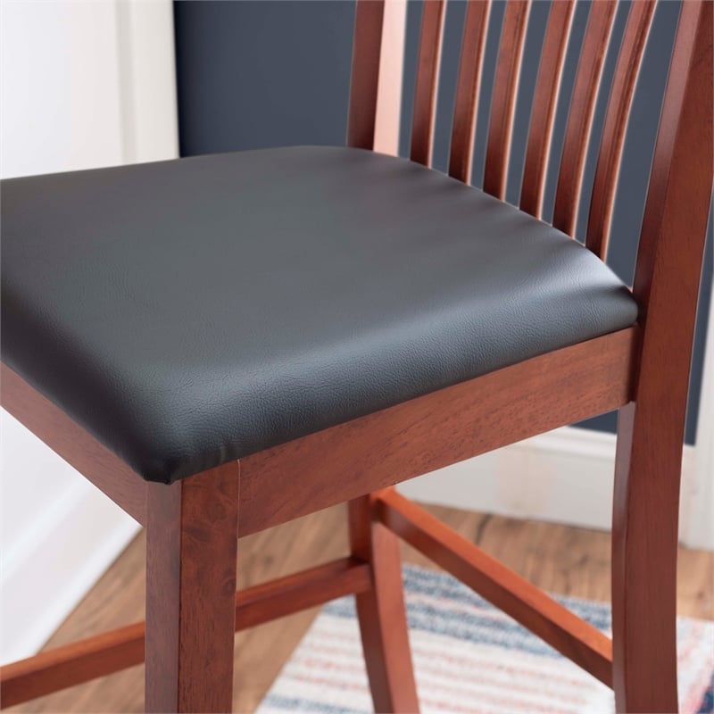 Hawthorne Collections Faux Leather Dark Cherry/Black Bar Stool Rectangular Padded Seat 42.5