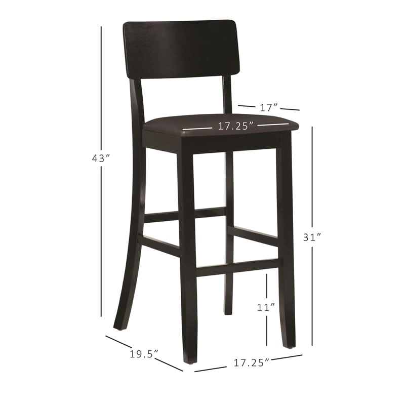 Hawthorne Collections Faux Leather Black Bar Stool Rectangular Padded 31