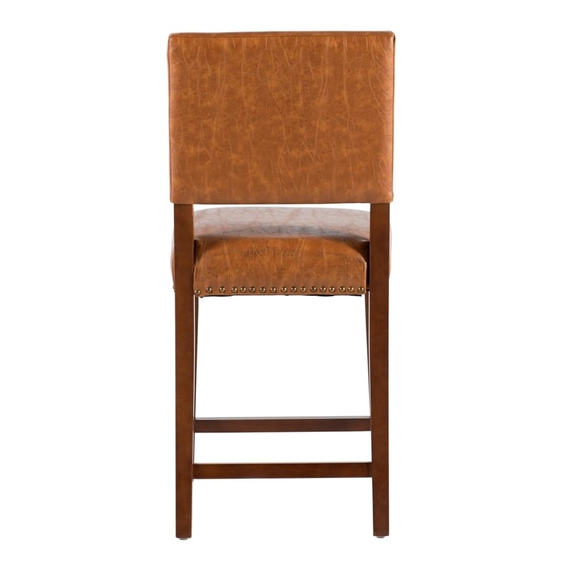 Hawthorne Collections Faux Leather Dark Caramel Counter Stool Rectangular 39.5