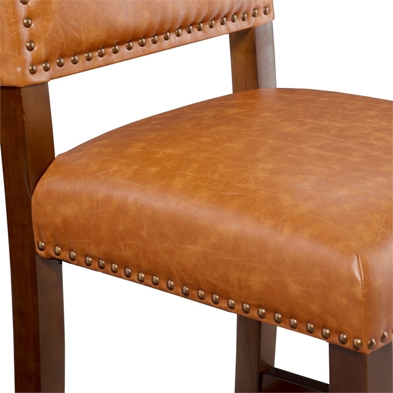 Hawthorne Collections Faux Leather Dark Caramel Counter Stool Rectangular 39.5