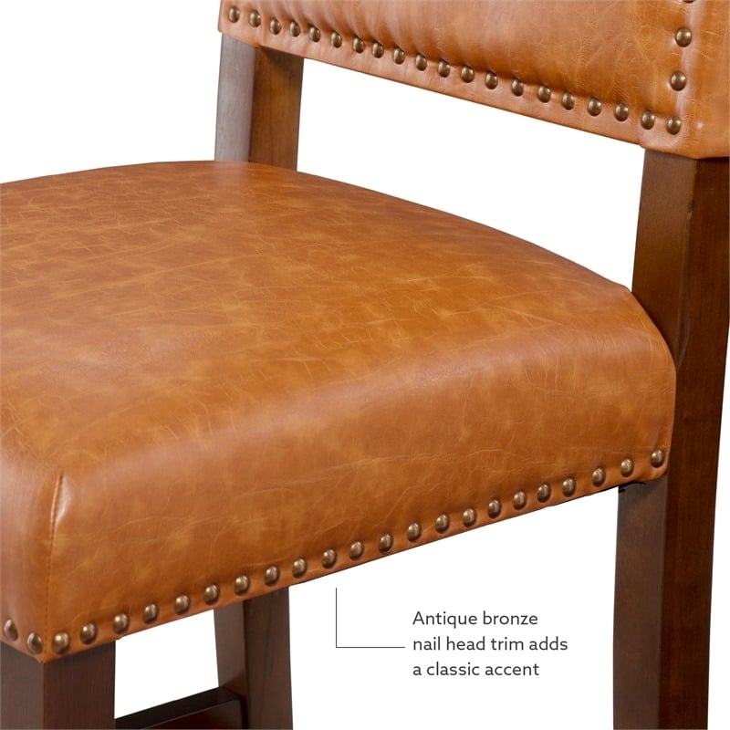 Hawthorne Collections Faux Leather Dark Caramel Counter Stool Rectangular 39.5