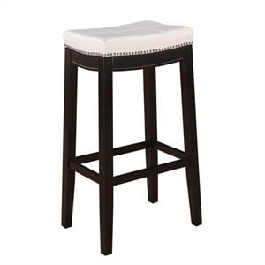 Hawthorne Collection Faux Leather White Bar Stool Rectangular Nailhead Trim 30&quot Unassembled