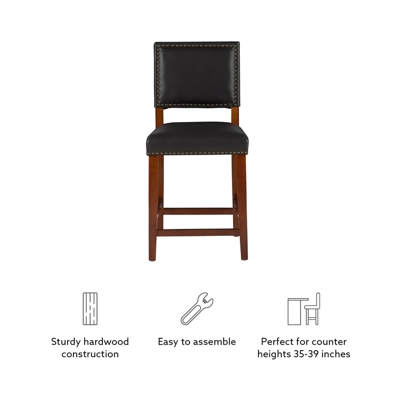 Hawthorne Collections Faux Leather Black Counter Stool Rectangular Comfortable 24