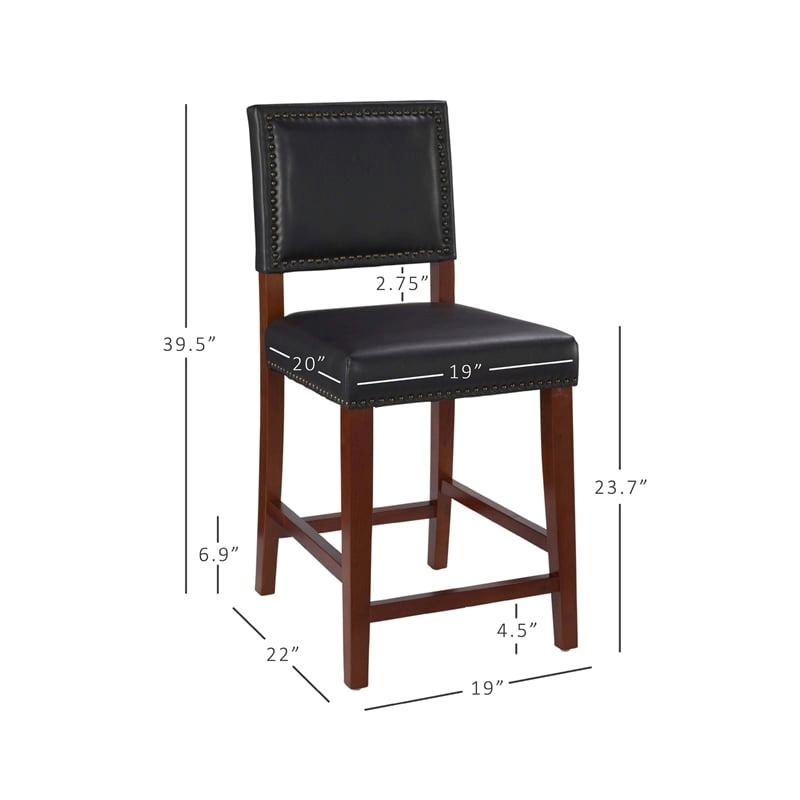 Hawthorne Collections Faux Leather Black Counter Stool Rectangular Comfortable 24