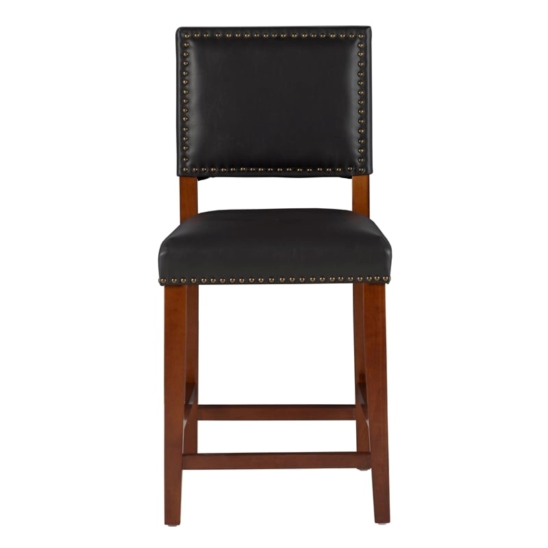 Hawthorne Collections Faux Leather Black Counter Stool Rectangular Comfortable 24