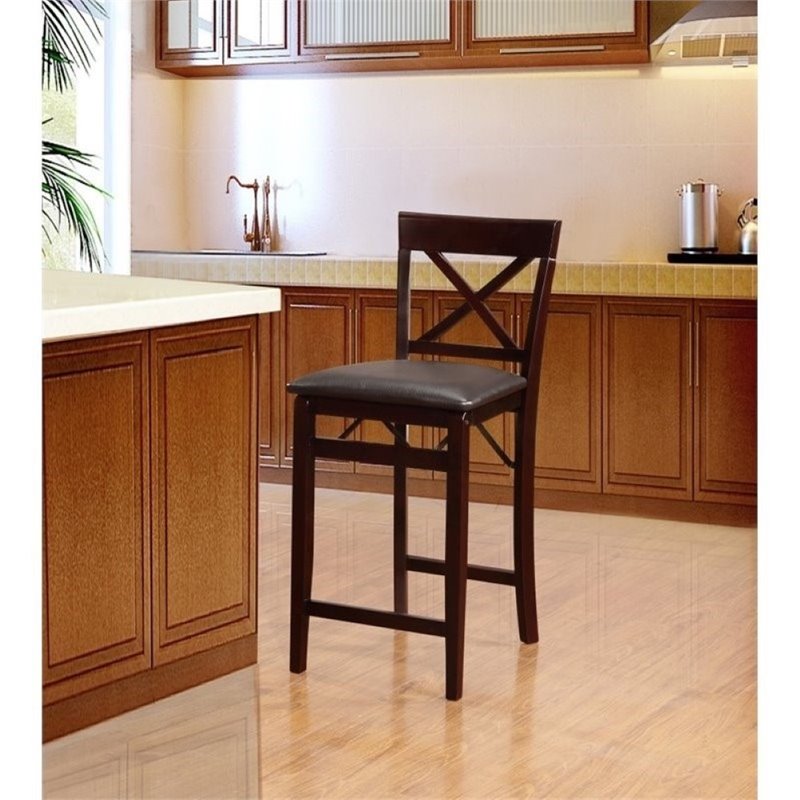 Hawthorne Faux Leather Espresso Brown Counter Stool Rectangular Folding 24