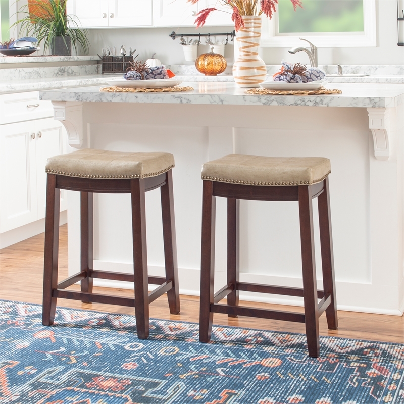 Hawthorne Collections Faux Leather Beige Counter Stool Rectangular 26.5