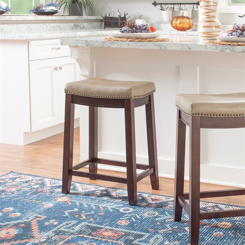 Hawthorne Collections Faux Leather Beige Counter Stool Rectangular 26.5