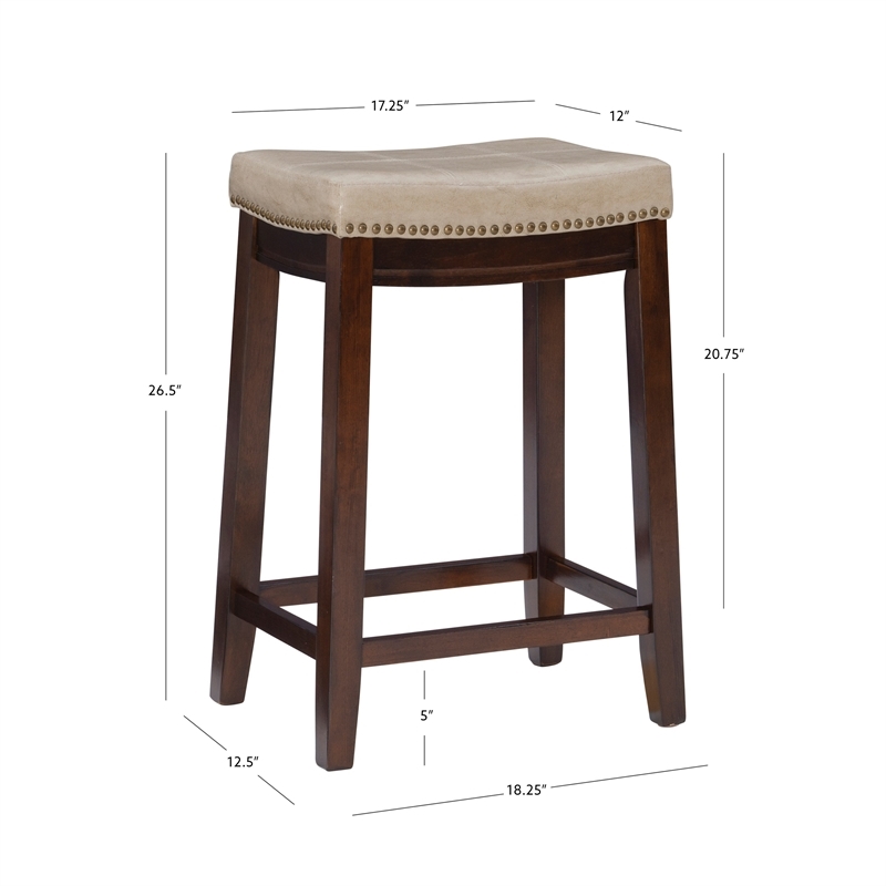Hawthorne Collections Faux Leather Beige Counter Stool Rectangular 26.5