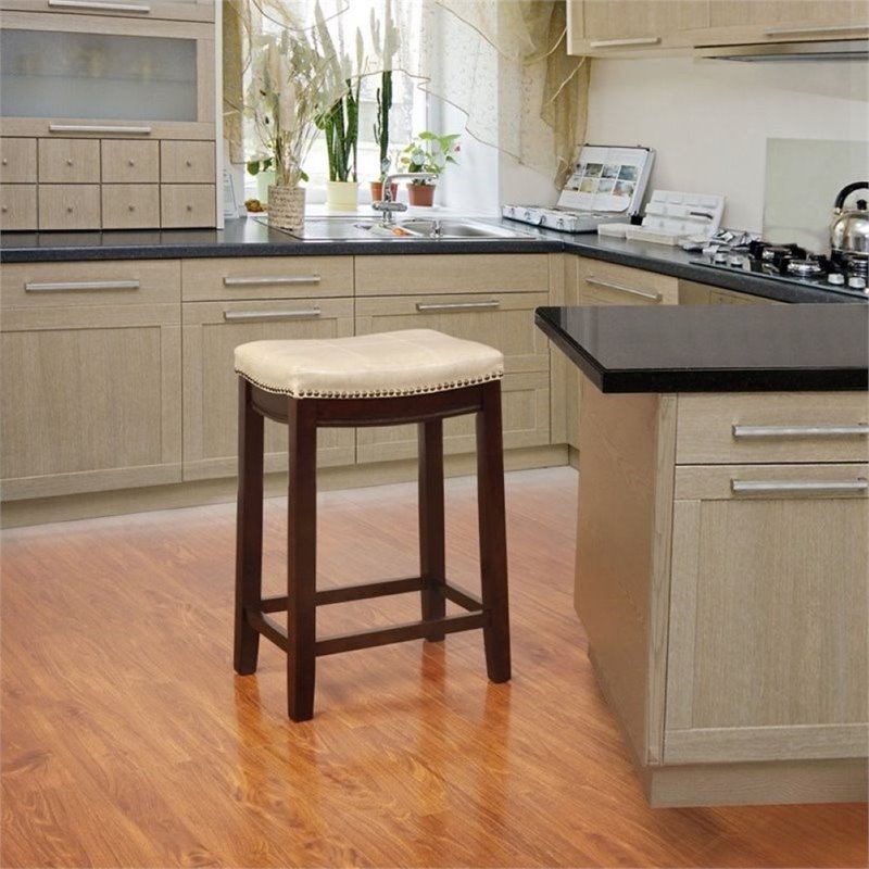 Hawthorne Collections Faux Leather Beige Counter Stool Rectangular 26.5