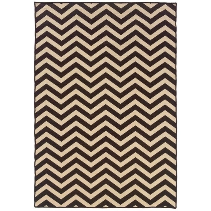 Hawthorne Collection 5' x 8' Hand Woven Chevron Wool Rug in Brown