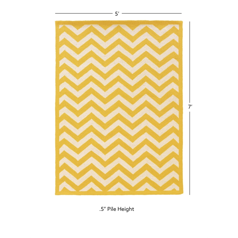 Hawthorne Collection 5' x 7' Hand Hooked Chevron Wool Rug in Yellow