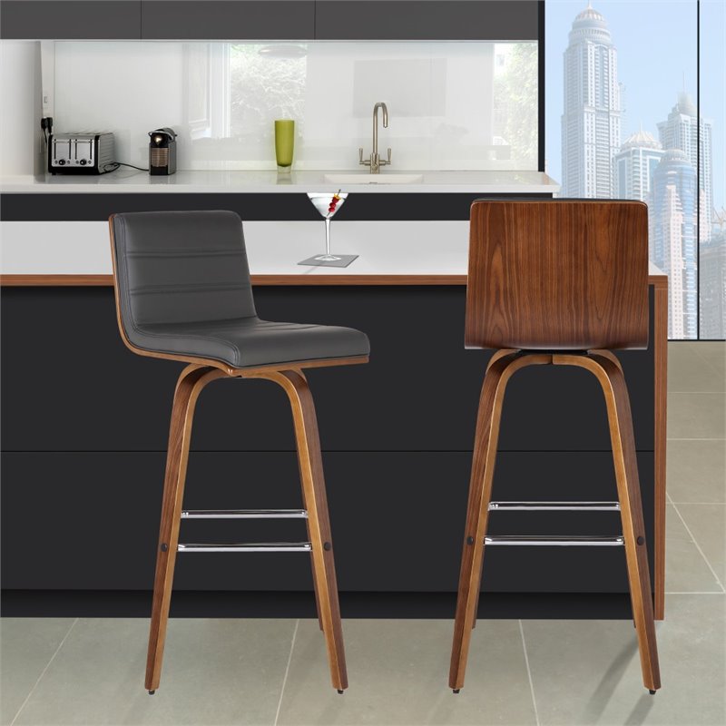 Hawthorne Collections Faux Leather Gray Bar Stool Contemporary 30